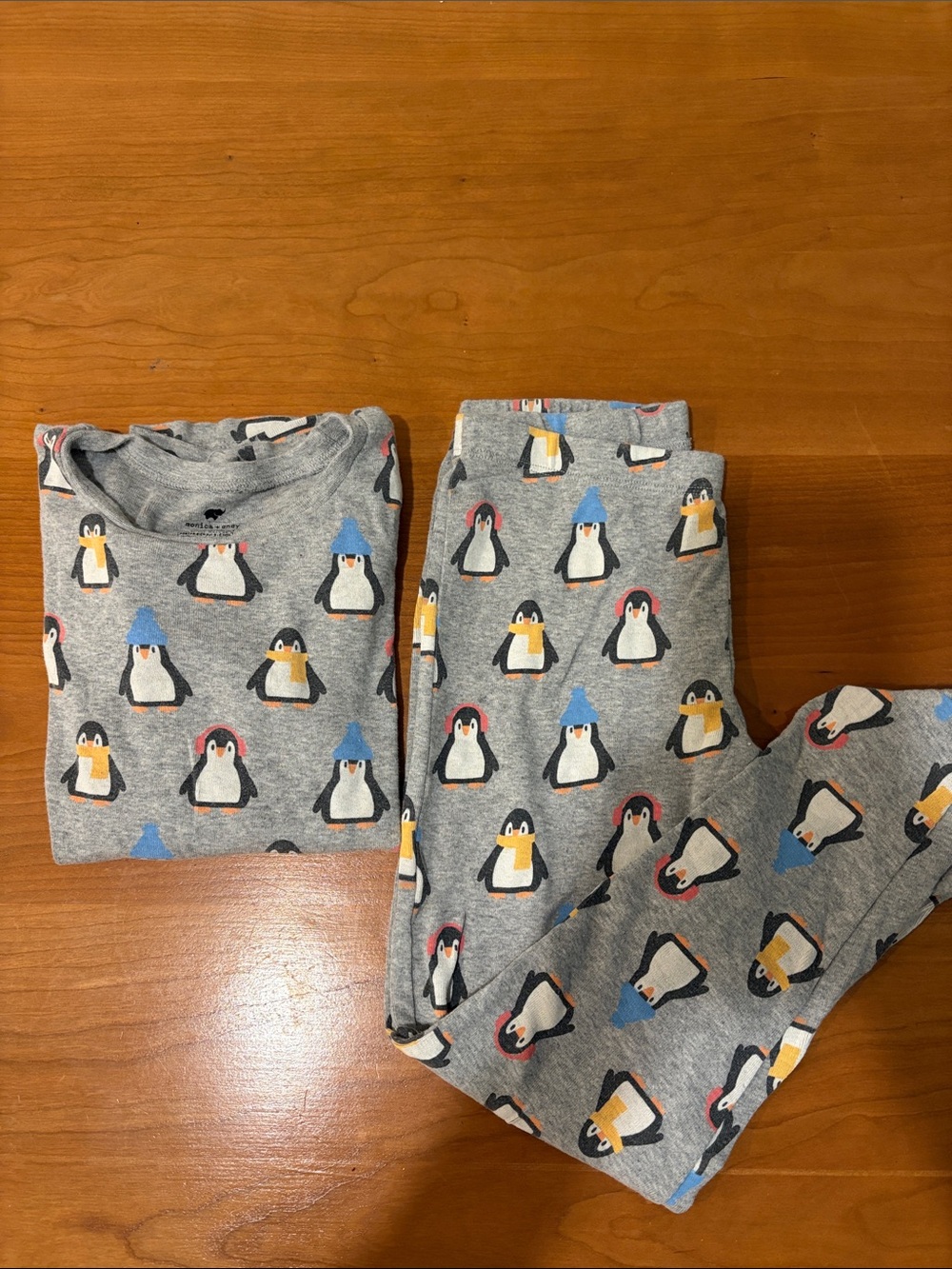 Children's Grey Penguin Print Pajama Set - Soft Winter Sleepwear